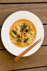 Image showing Bowl of traditional Thai tom yam soup