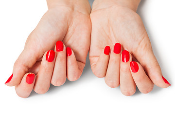 Image showing Woman with beautiful manicured red fingernails