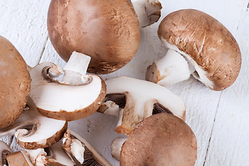 Image showing Diced and whole agaricus brown button mushrooms