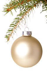 Image showing Christmas ball hanging from a branch of a fir tree