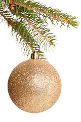 Image showing Christmas ball hanging from a branch of a fir tree