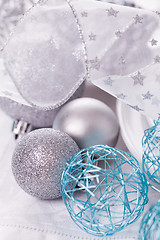 Image showing Stylish blue and silver Christmas table setting