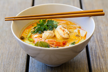 Image showing Bowl of traditional Thai tom yam soup