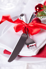 Image showing Romantic red Christmas table setting