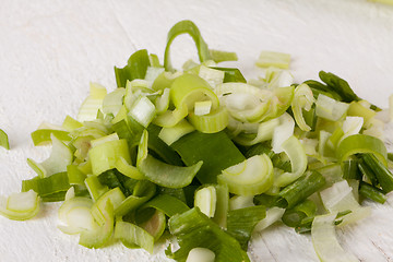 Image showing Diced fresh leeks