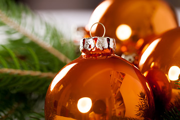 Image showing Shiny bright copper colored Christmas balls