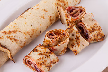 Image showing Sweet Rolled Pancakes on Plate