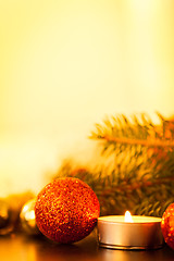 Image showing Warm gold and red Christmas candlelight background