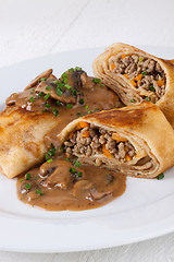 Image showing Savory mince pancakes or tortillas