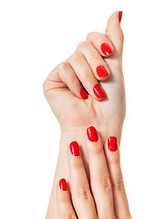 Image showing Woman with beautiful manicured red fingernails