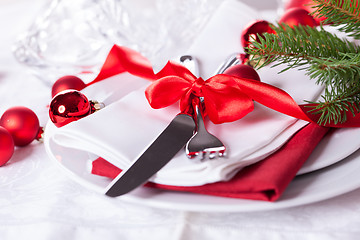 Image showing Romantic red Christmas table setting