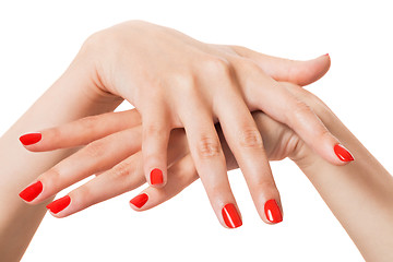 Image showing Woman with beautiful manicured red fingernails