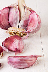 Image showing Fresh garlic bulb with loose cloves