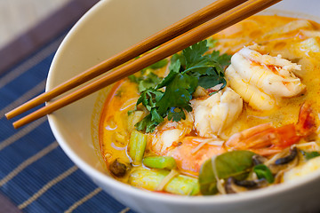 Image showing Bowl of traditional Thai tom yam soup