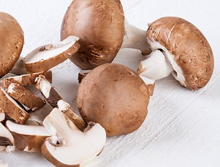 Image showing Diced and whole agaricus brown button mushrooms