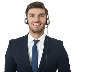 Image showing Man wearing headset with stereo headphones