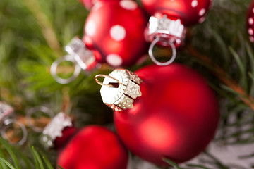 Image showing Pretty red polka dot Christmas bauble