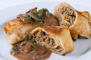 Image showing Savory mince pancakes or tortillas