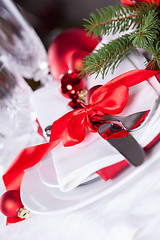 Image showing Romantic red Christmas table setting