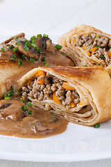 Image showing Savory mince pancakes or tortillas