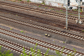 Image showing Fast moving train with red stripe