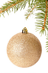 Image showing Christmas ball hanging from a branch of a fir tree