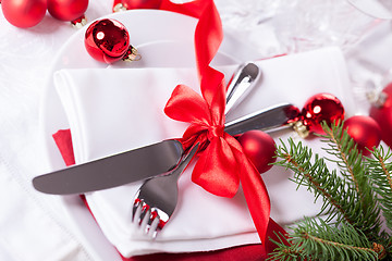 Image showing Romantic red Christmas table setting