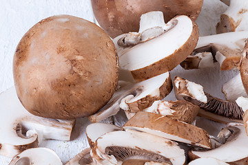Image showing Diced and whole agaricus brown button mushrooms