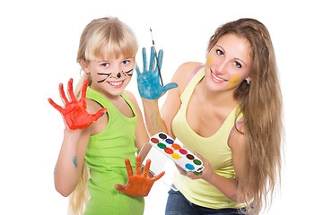 Image showing Portrait of two playful girls