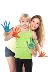 Image showing Portrait of two playful girls