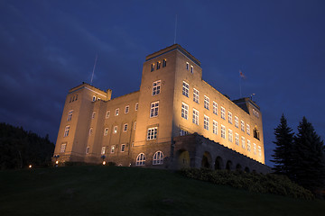 Image showing Floodlit building