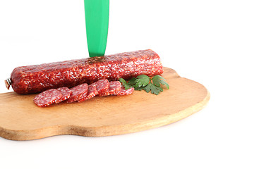 Image showing sausage and knife