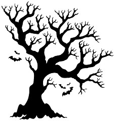 Image showing Silhouette Halloween tree with bats