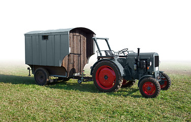 Image showing historic tractor with trailer