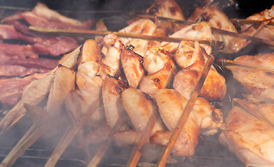 Image showing fried chicken on skewers