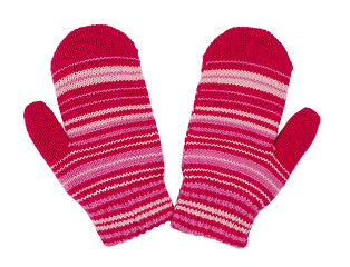 Image showing pair of red striped mittens
