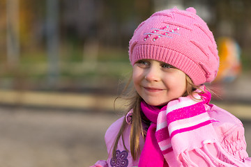 Image showing portrait of a little girl in a pink hat