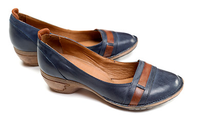 Image showing pair of women's leather shoes blue