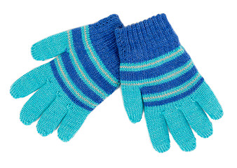 Image showing pair of blue striped knitted Gloves