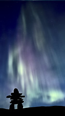 Image showing Inukshuk and Northern Lights