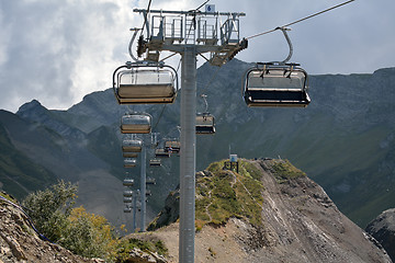 Image showing Ski chairlifts in the mountains