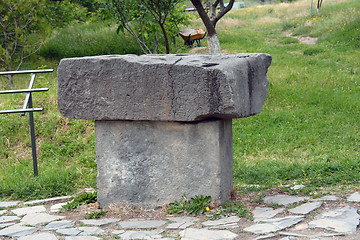 Image showing Text in ancient Greek on the old stone table