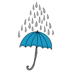 Image showing Doodle umbrella and raindrops