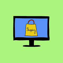 Image showing Doodle color online shopping sign