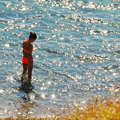 Image showing Girl in sunny sea water