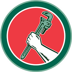 Image showing Hand Holding Adjustable Wrench Circle Woodcut