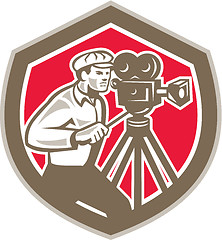 Image showing Cameraman Vintage Film Camera Shield Retro