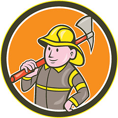 Image showing Fireman Firefighter Axe Circle Cartoon