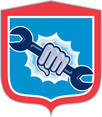 Image showing Mechanic Hand Holding Spanner Shield Punching 