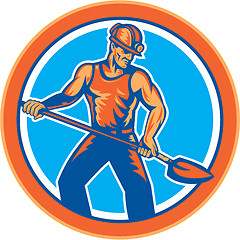 Image showing Coal Miner Hardhat Shovel Circle Retro